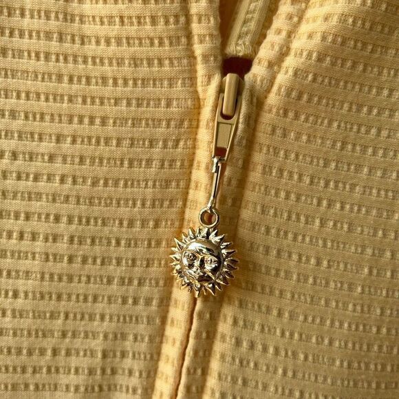 Vintage Stan Herman Yellow Zip Lounge Dress w/ Sun Zipper Pull Sz L Pockets - Picture 3 of 8